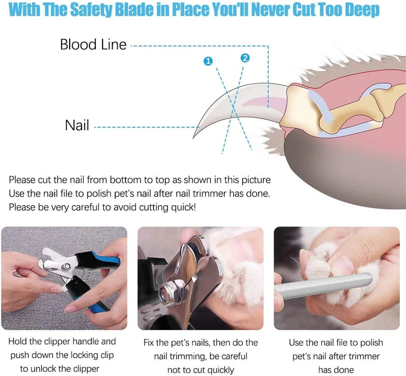 Professional Pet Nail Clipper with Safety Guard Stainless Steel Scissors Cat Dog for Claw Care Grooming Supplies Size Fits
