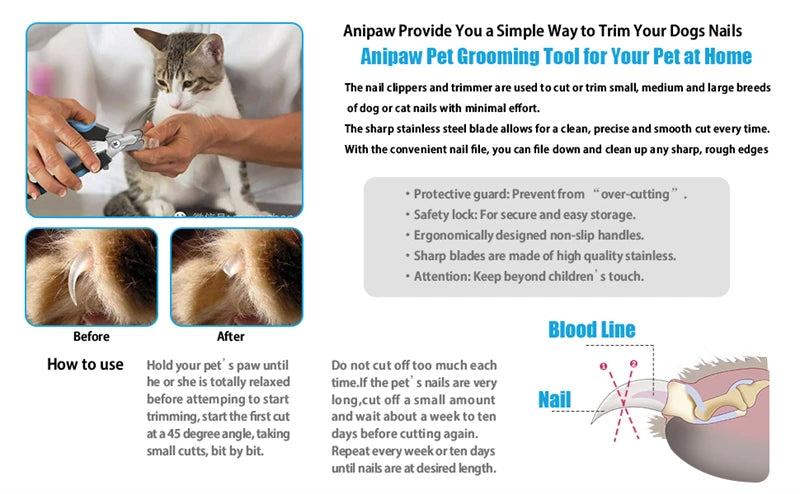 Professional Pet Nail Clipper with Safety Guard Stainless Steel Scissors Cat Dog for Claw Care Grooming Supplies Size Fits
