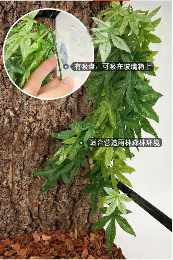 Plant Terrarium Reptile Hide Amphibian Decoration Pet Tank Hanging Leaves