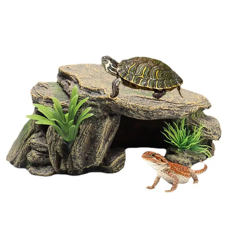 New Reptile Cave Turtle Bask Back Caves Platform Case Decoration Landscape Resin Habitat Hide Rock For Lizard Snake