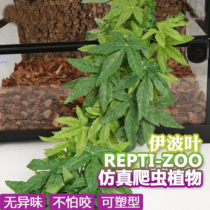 Plant Terrarium Reptile Hide Amphibian Decoration Pet Tank Hanging Leaves
