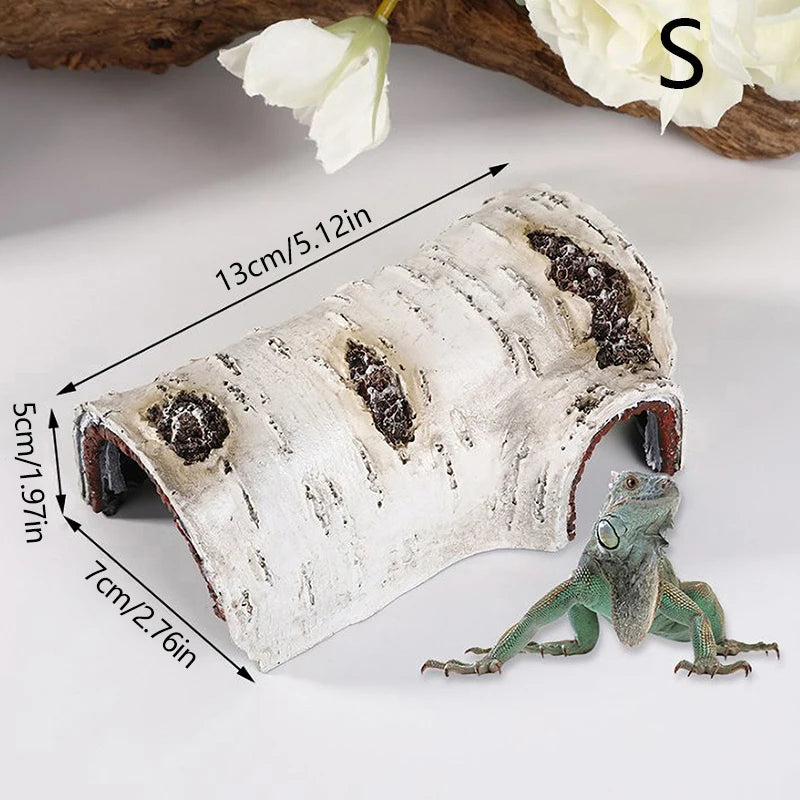 Simulation Resin Large Reptile Hide Wooden Bark Appearance Hideout House Home Desktop Decor Garden Aquarium Decoration