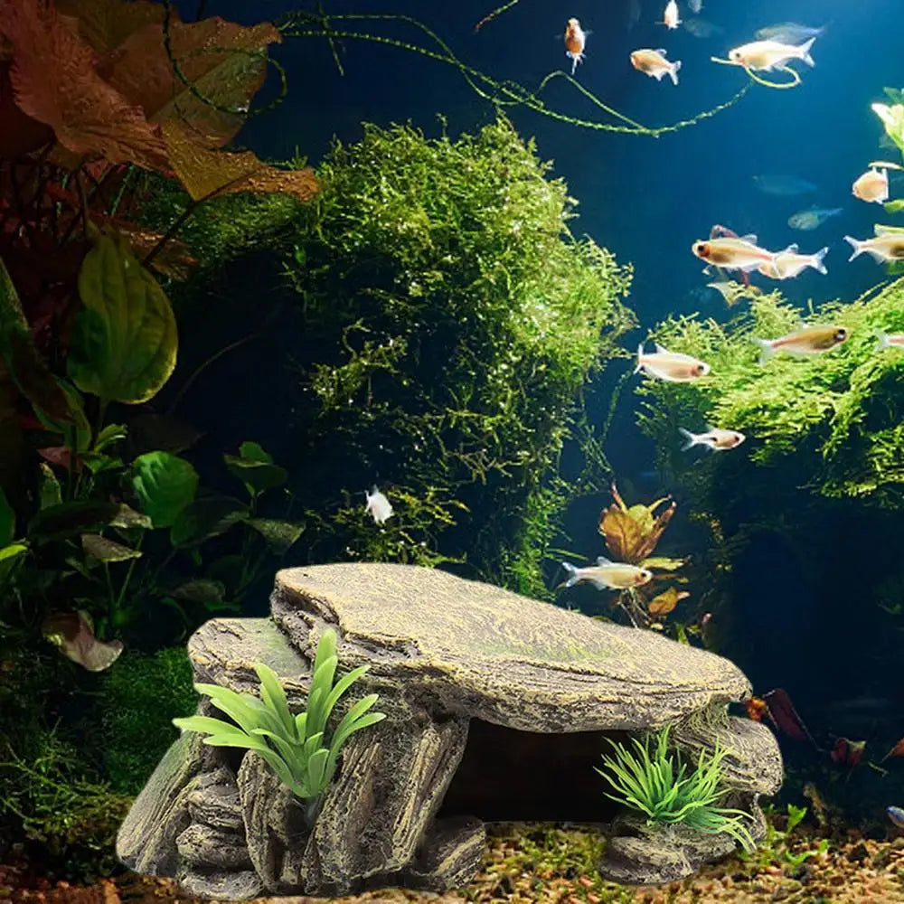 New Reptile Cave Turtle Bask Back Caves Platform Case Decoration Landscape Resin Habitat Hide Rock For Lizard Snake