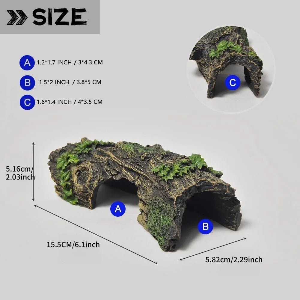 Aquarium Hollow Tree Tunnel Cave Ornament Fish Shrimp Reptile Hiding Shelter