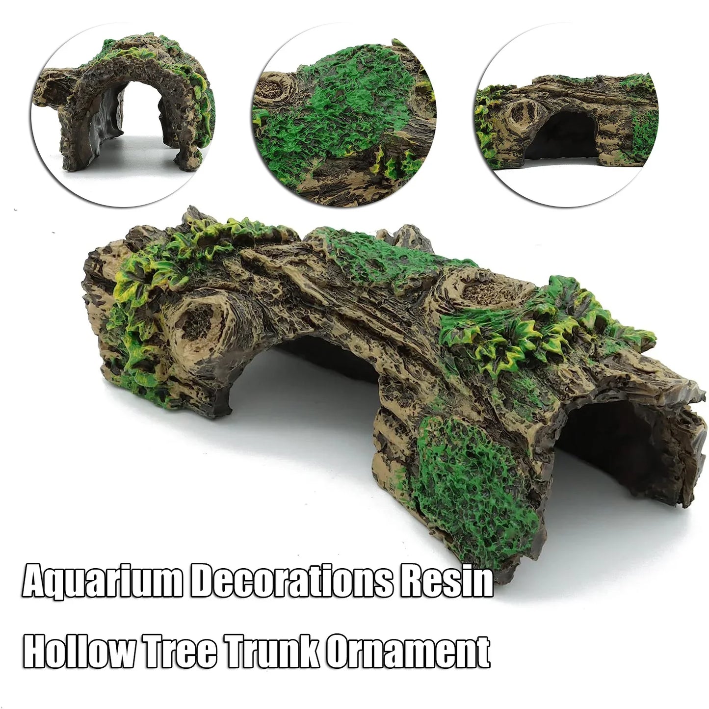 Aquarium Hollow Tree Tunnel Cave Ornament Fish Shrimp Reptile Hiding Shelter