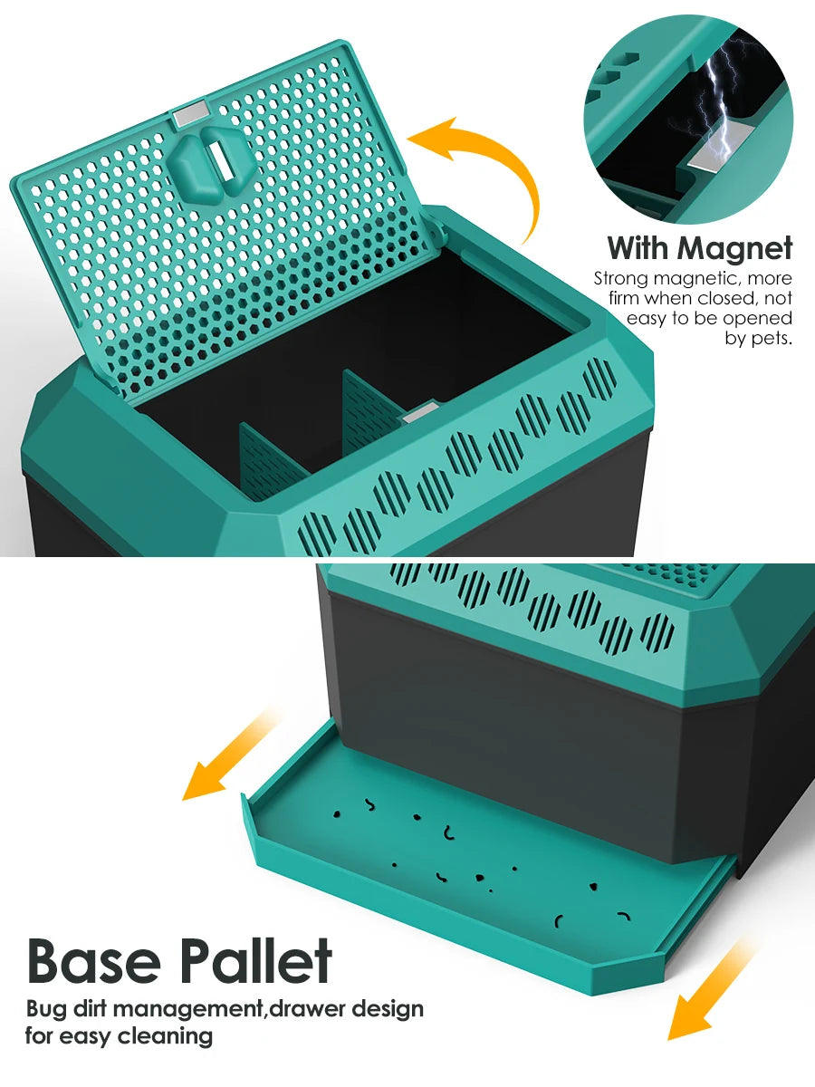 Live food storage box suitable for raising mealworms, crickets, Dubia cockroaches, Morio worms