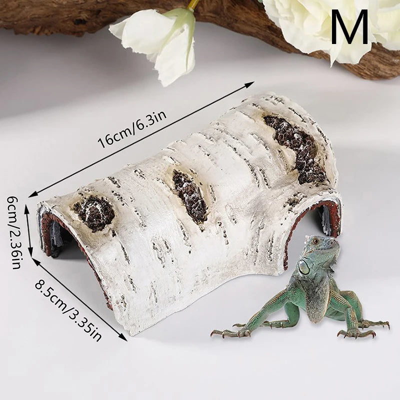 Simulation Resin Large Reptile Hide Wooden Bark Appearance Hideout House Home Desktop Decor Garden Aquarium Decoration
