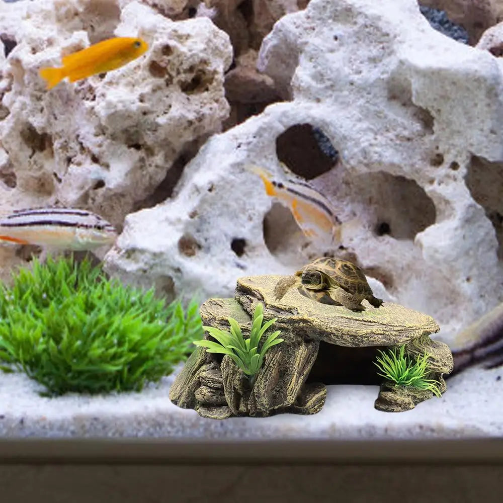 New Reptile Cave Turtle Bask Back Caves Platform Case Decoration Landscape Resin Habitat Hide Rock For Lizard Snake