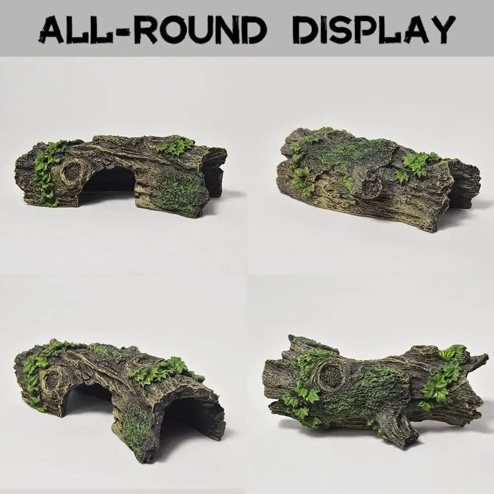Aquarium Hollow Tree Tunnel Cave Ornament Fish Shrimp Reptile Hiding Shelter