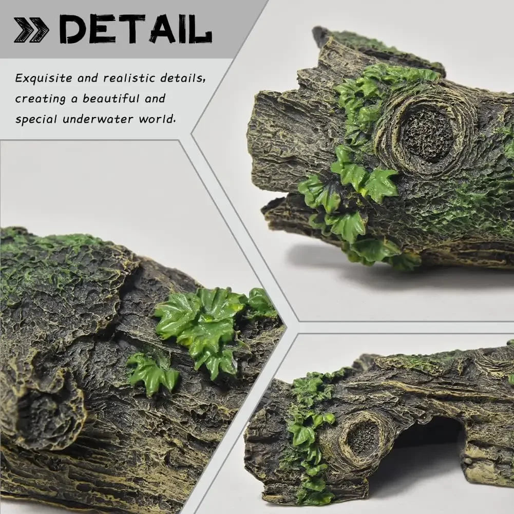 Aquarium Hollow Tree Tunnel Cave Ornament Fish Shrimp Reptile Hiding Shelter
