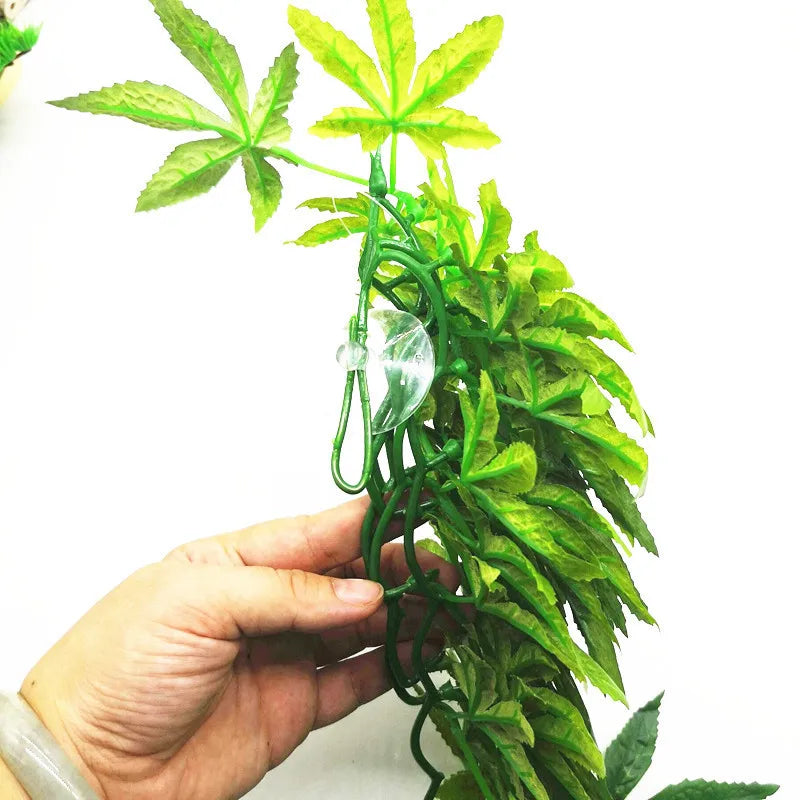 Plant Terrarium Reptile Hide Amphibian Decoration Pet Tank Hanging Leaves