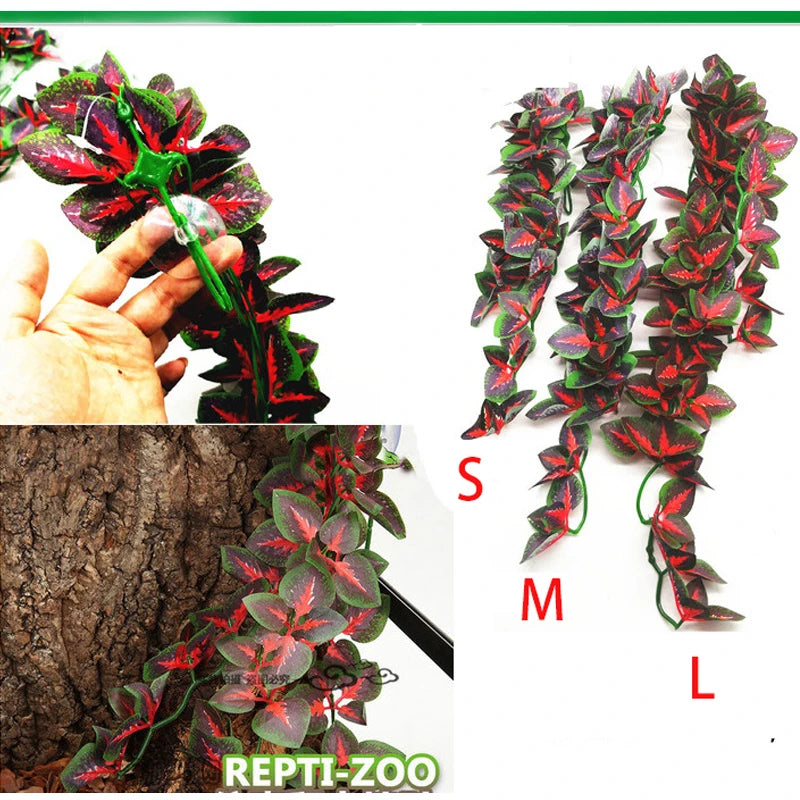 Plant Terrarium Reptile Hide Amphibian Decoration Pet Tank Hanging Leaves