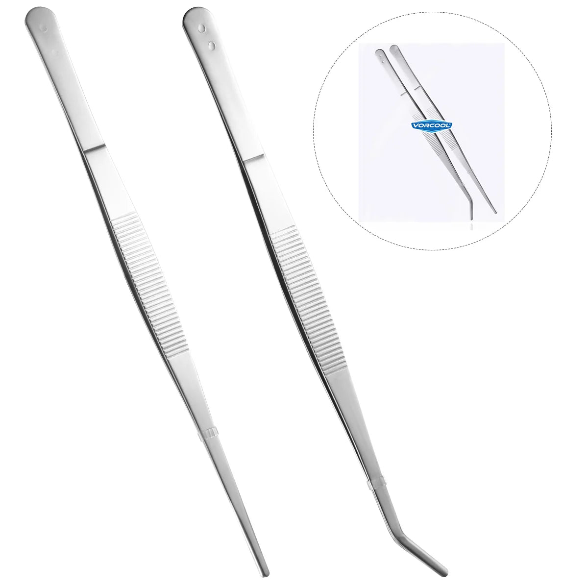 Tweezers Stainless Steel Straight And Curved Nippers Tweezers Feeding Tongs For Reptile Snakes Lizards Spider (Silver)