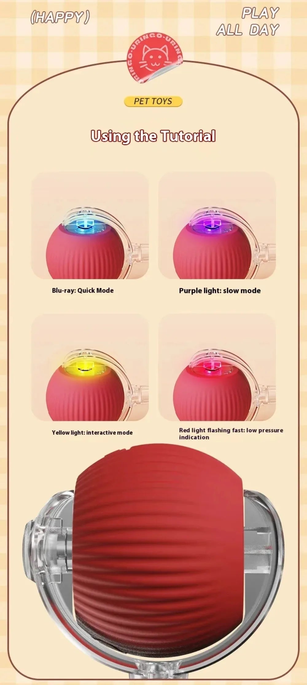 New Cat Interactive Ball Toy Automatic Rolling Ball Faux Tail Rechargeable Smart Pet Electric Toy Dog Cat Training Imitate Mouse