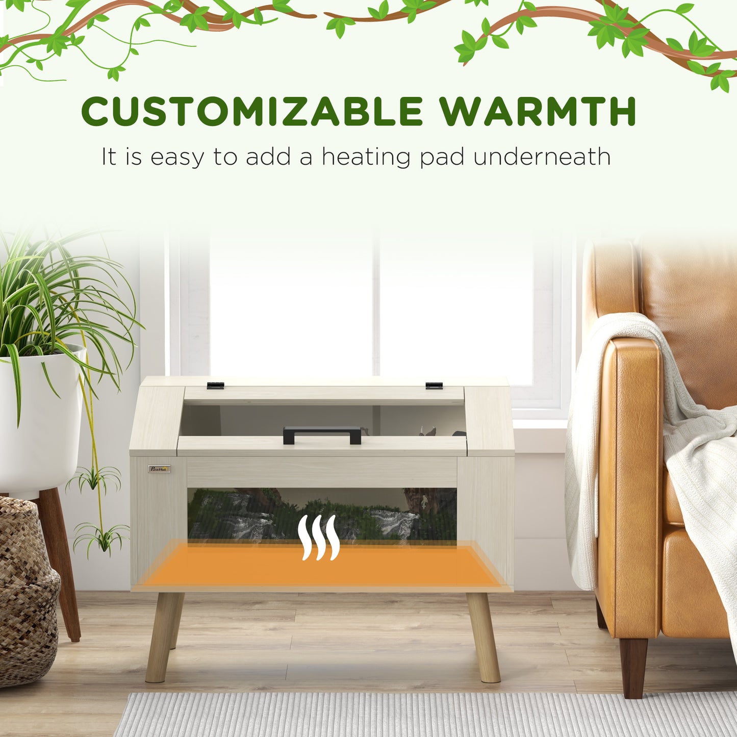 PawHut Reptile Vivarium Terrarium with Tempered Glass Windows, Openable Top for Snake Lizards, Horned Frogs, Chameleons