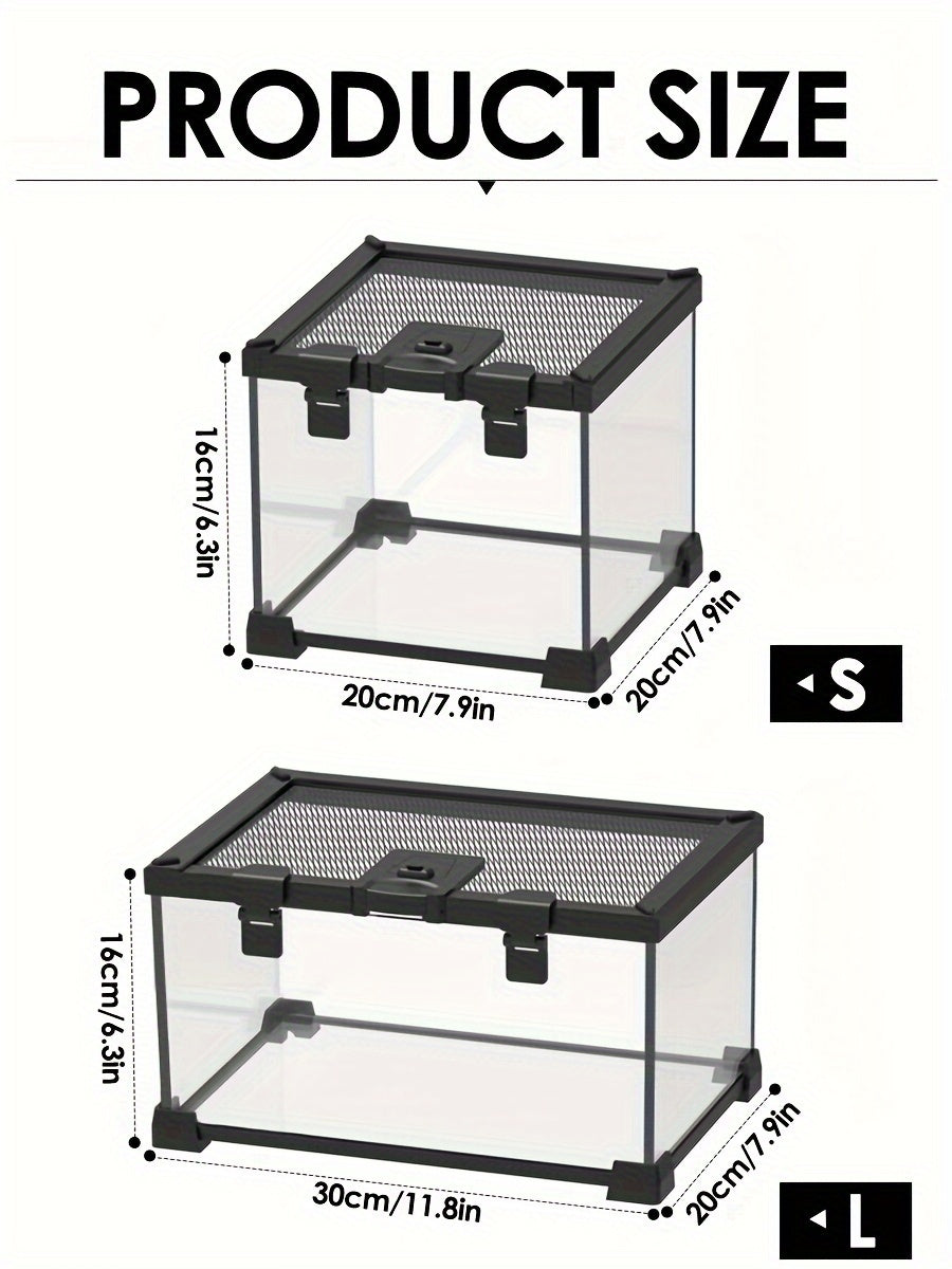 1pc Amphibious Reptile Terrarium, Glass Breeding Tank with Metal Mesh Cover for Lizards, Frogs, Spiders, Snakes - Rectangle Shape, Uncharged, Suitable for Various Species, Insectivore Tank|Ventilated Reptile Home|Ecosystem Di