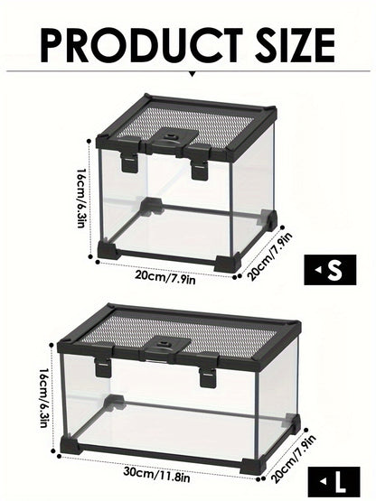 1pc Amphibious Reptile Terrarium, Glass Breeding Tank with Metal Mesh Cover for Lizards, Frogs, Spiders, Snakes - Rectangle Shape, Uncharged, Suitable for Various Species, Insectivore Tank|Ventilated Reptile Home|Ecosystem Di