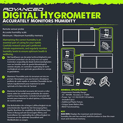 Komodo Digital Hygrometer, Digital Hygrometer for Reptile Habitats,black|green