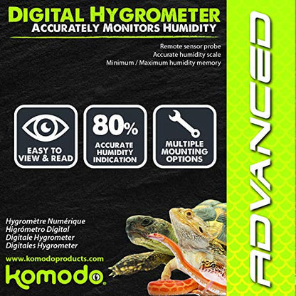 Komodo Digital Hygrometer, Digital Hygrometer for Reptile Habitats,black|green