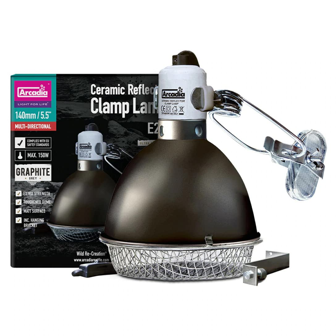 Arcadia Graphite Ceramic Reflector Clamp Lamp with Ceramic Holder, Large 200mm / 8"