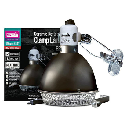 Arcadia Graphite Ceramic Reflector Clamp Lamp with Ceramic Holder, Large 200mm / 8"