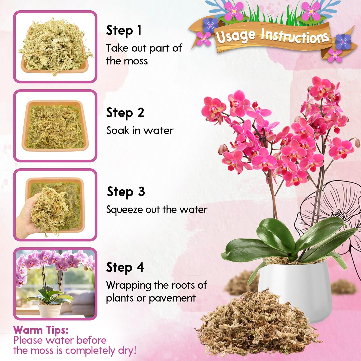 Riare 300g Natural Sphagnum Moss Dried Forest Moss Long Fibered Orchid Moss Potting Mix for Potted Plants Carnivorous Plants Moss Orchid Potting Mix,Reptile Substrate Habitat Decoration (300g)