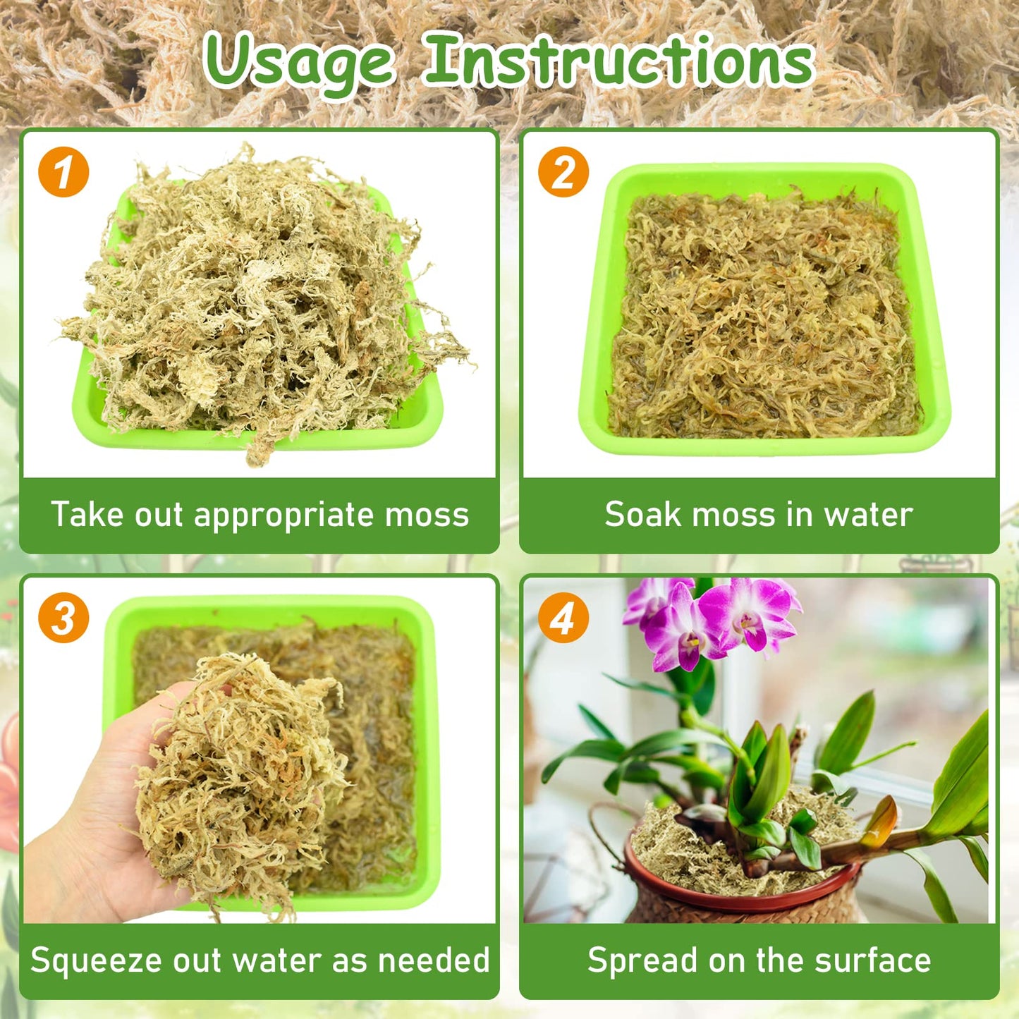 Riare 300g Natural Sphagnum Moss Dried Forest Moss Long Fibered Orchid Moss Potting Mix for Potted Plants Carnivorous Plants Moss Orchid Potting Mix,Reptile Substrate Habitat Decoration (300g)