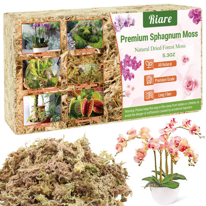 Riare 300g Natural Sphagnum Moss Dried Forest Moss Long Fibered Orchid Moss Potting Mix for Potted Plants Carnivorous Plants Moss Orchid Potting Mix,Reptile Substrate Habitat Decoration (300g)