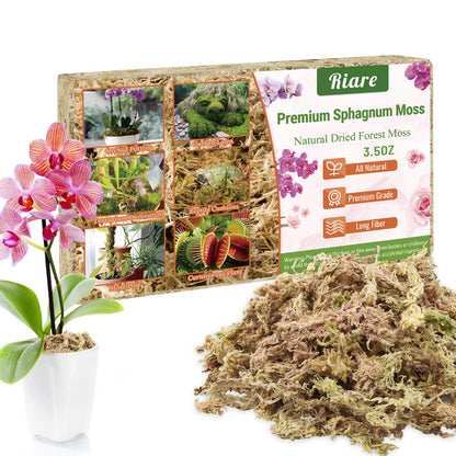 Riare 300g Natural Sphagnum Moss Dried Forest Moss Long Fibered Orchid Moss Potting Mix for Potted Plants Carnivorous Plants Moss Orchid Potting Mix,Reptile Substrate Habitat Decoration (300g)
