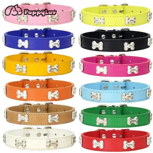 Bone Leather Durable Pet Dog Collars Puppy Pug Collars for Small Large Dog Chihuahua Cat Accessories Pet Collar for Small Dogs
