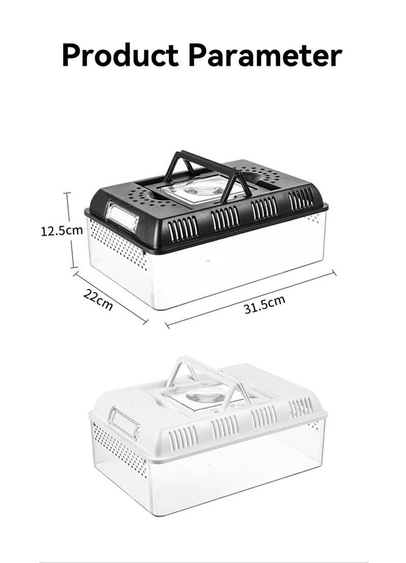 Transparent LED Light Reptile Animal Insect Pet Cage Breathable Feeding Portable Lamp Box Frog Snake ,Geckos,Inverts,spiders