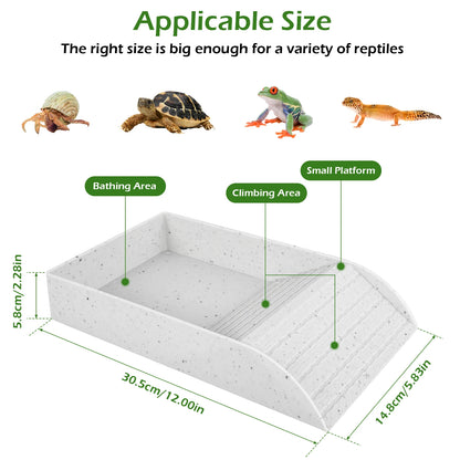 Tortoise Food Dish with Ramp and Basking Platform Leaf Tortoise Water Food Bowls Reptile Water Dish Turtle Reptile Pool