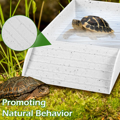 Tortoise Food Dish with Ramp and Basking Platform Leaf Tortoise Water Food Bowls Reptile Water Dish Turtle Reptile Pool
