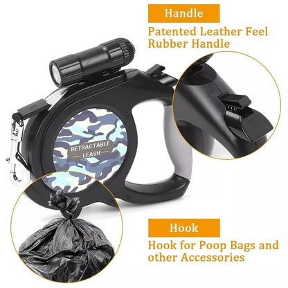 8M Nylon Pet Lead Leash with LED Light Strong Retractable Durable Extendables Lockable Tapes For Max 50KG Large Dog