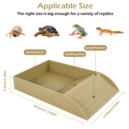 Tortoise Food Dish with Ramp and Basking Platform Leaf Tortoise Water Food Bowls Reptile Water Dish Turtle Reptile Pool