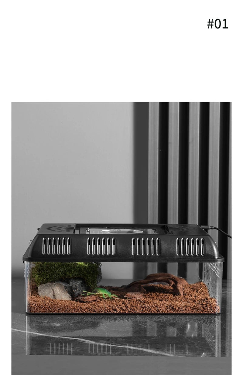 Transparent LED Light Reptile Animal Insect Pet Cage Breathable Feeding Portable Lamp Box Frog Snake ,Geckos,Inverts,spiders