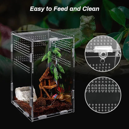 Acrylic Transparent Reptile Terrarium Habitat Breeding Box Reptiles Cage Nano Arboreal Tarantula Enclosure