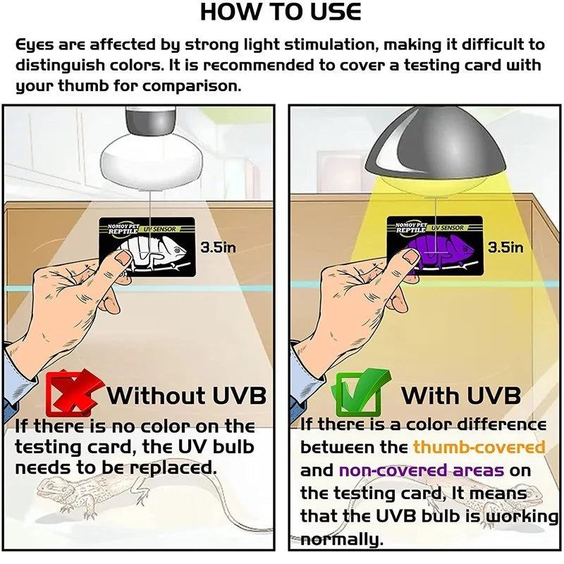 2pcs Fluorescent Color Changing Card Reptile Lighting UVA UVB Tester Test Card for Rapid Detection of UVB Amphibian Lamp