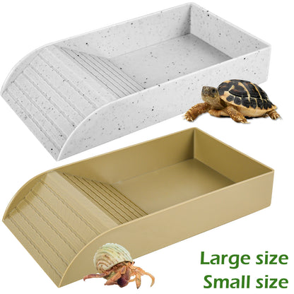 Tortoise Food Dish with Ramp and Basking Platform Leaf Tortoise Water Food Bowls Reptile Water Dish Turtle Reptile Pool