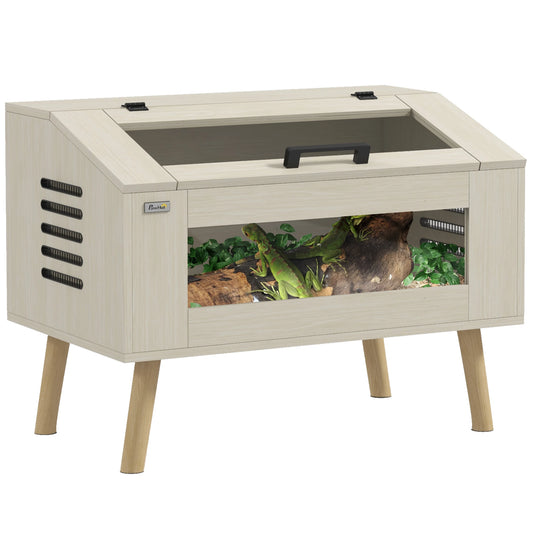 PawHut Reptile Vivarium Terrarium with Tempered Glass Windows, Openable Top for Snake Lizards, Horned Frogs, Chameleons