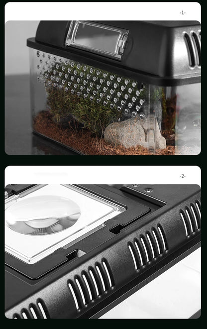 Transparent LED Light Reptile Animal Insect Pet Cage Breathable Feeding Portable Lamp Box Frog Snake ,Geckos,Inverts,spiders